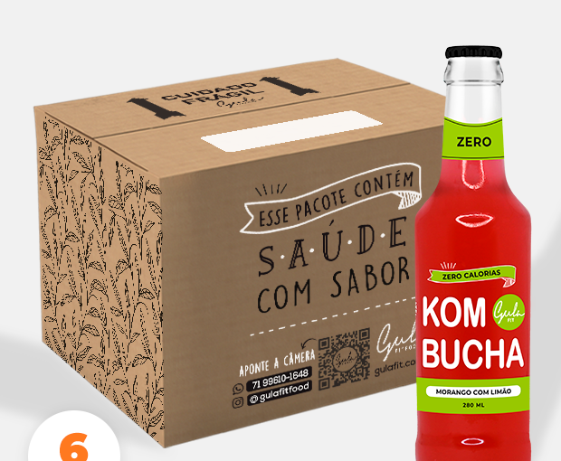 COMBO 6 KOMBUCHAS MORANGO E LIMÃO - 280ML